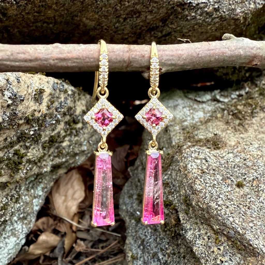 Pink Tourmaline, and Tapered Watermelon Tourmaline Drop Earrings