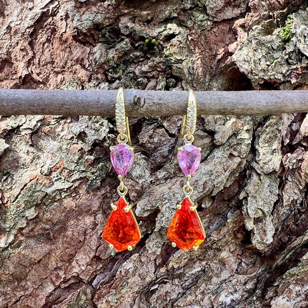 Pink Sapphire & Kite Fire Opal Drop Earrings