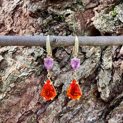 Pink Sapphire & Kite Fire Opal Drop Earrings