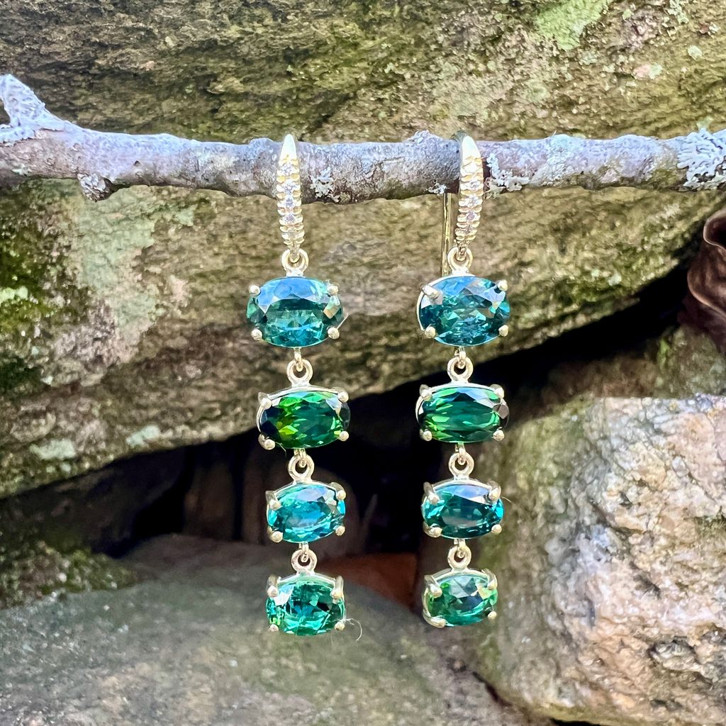 Oval Green Tourmaline Drop Earrings