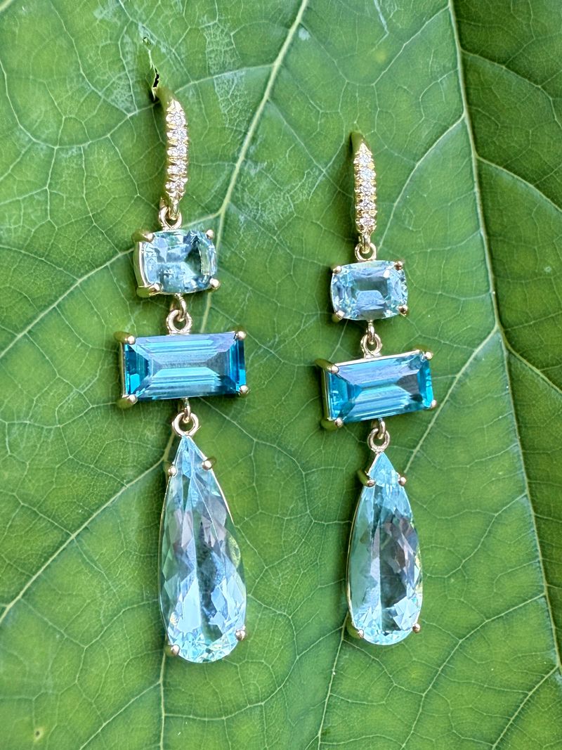 Mixed Shape Blue Zircon Drop Earrings