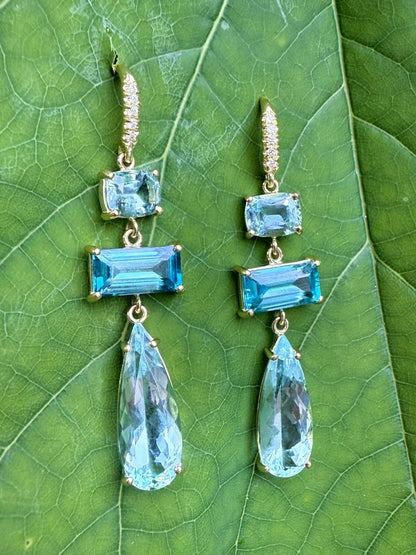 Mixed Shape Blue Zircon Drop Earrings