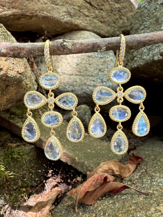 Mixed Shape Rainbow Moonstone Dangle Earrings