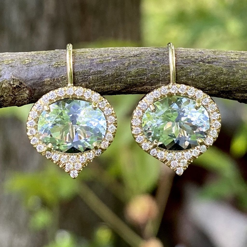 Oval Aquamarine and Diamond Earrings