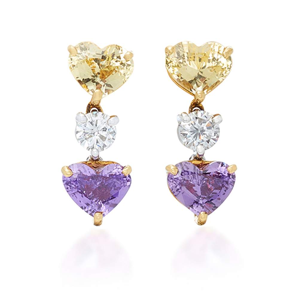 Multi-Colored Heart Sapphire Earring
