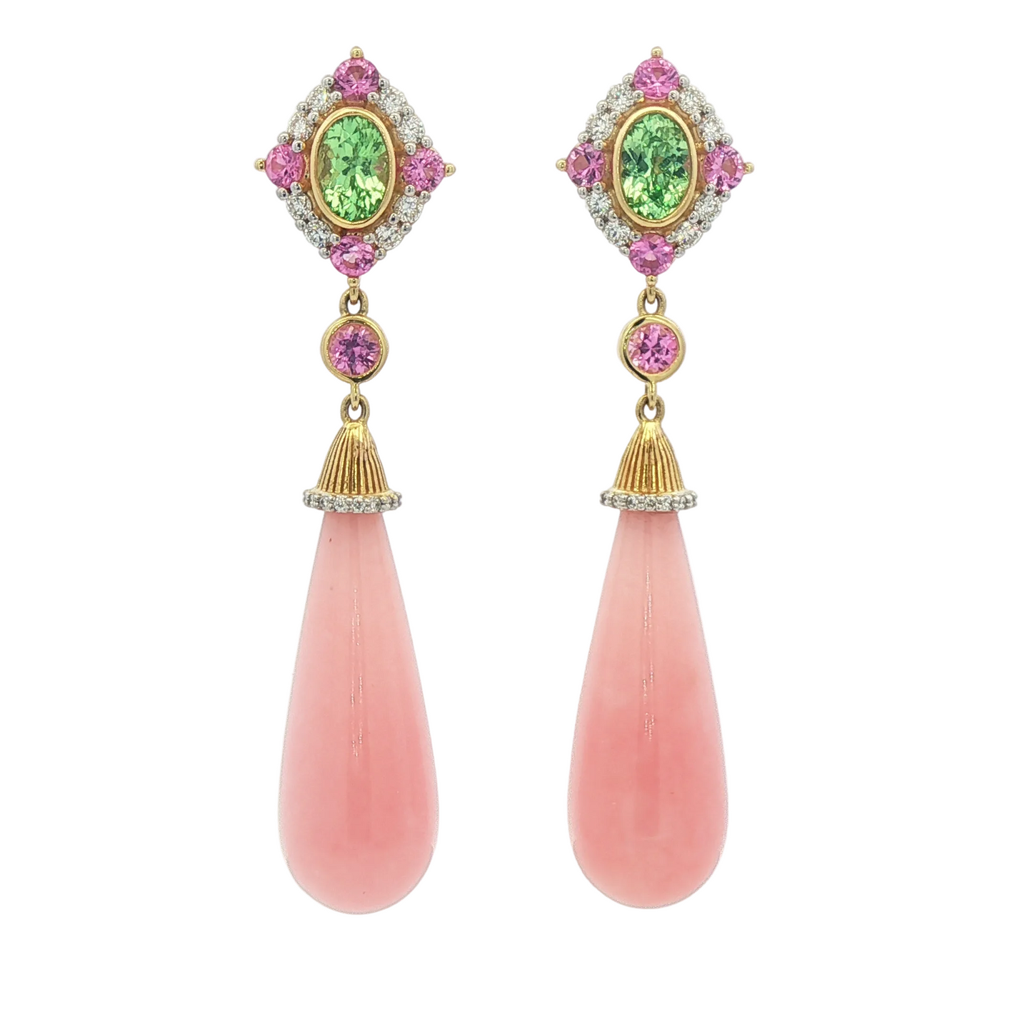 Pink Opal & Green Garnet Earrings