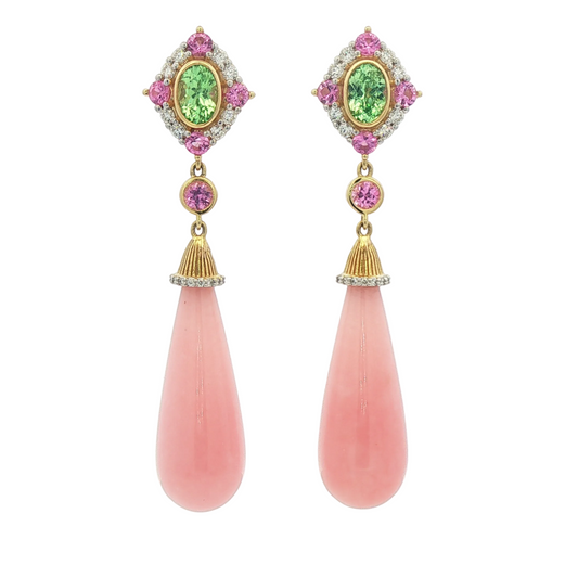 Pink Opal & Green Garnet Earrings
