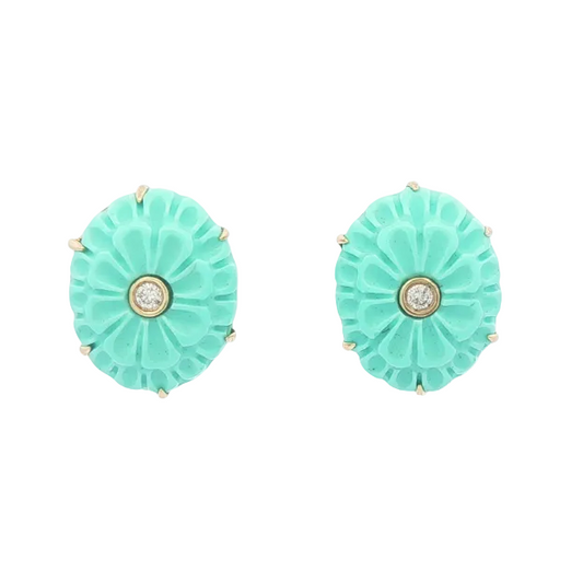 Oval Turquoise Flower Studs