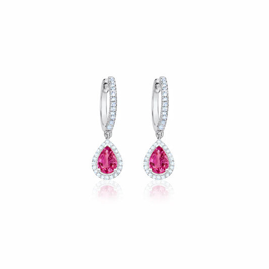 Pear Shape Pink Sapphire & Diamond Dangle Earrings