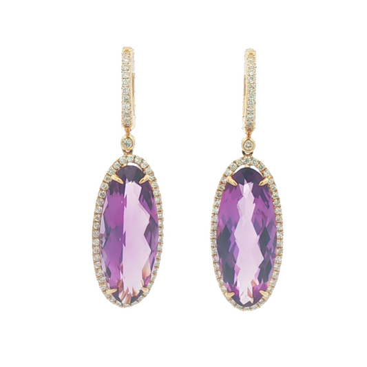 Oval Amethyst & Diamond Dangle Earrings