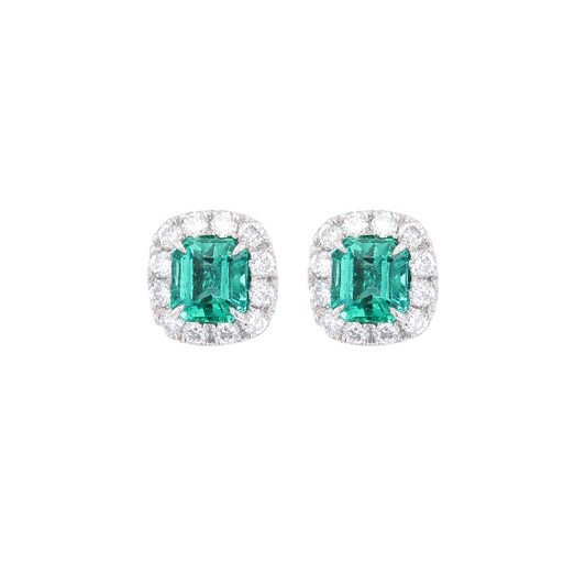 Emerald Cut Emerald & Diamond Earrings