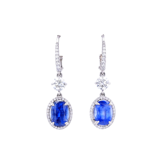 Cushion Ceylon/Madagascar Blue Sapphire & Diamond Dangle Earrings