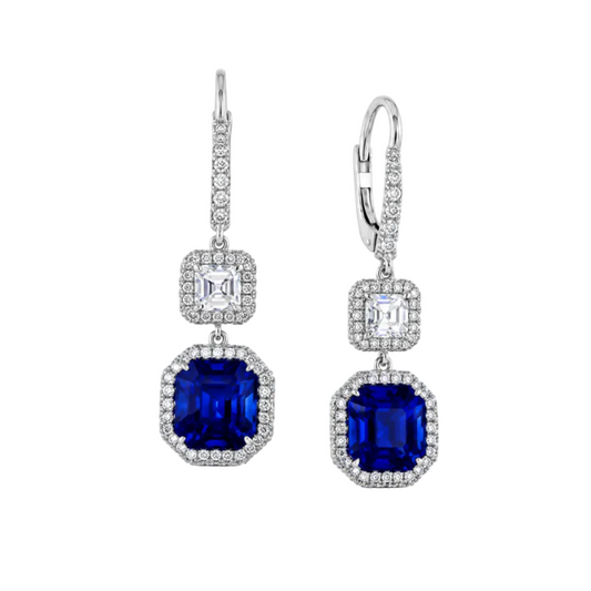 Blue Sapphire & Diamond Dangle Earrings