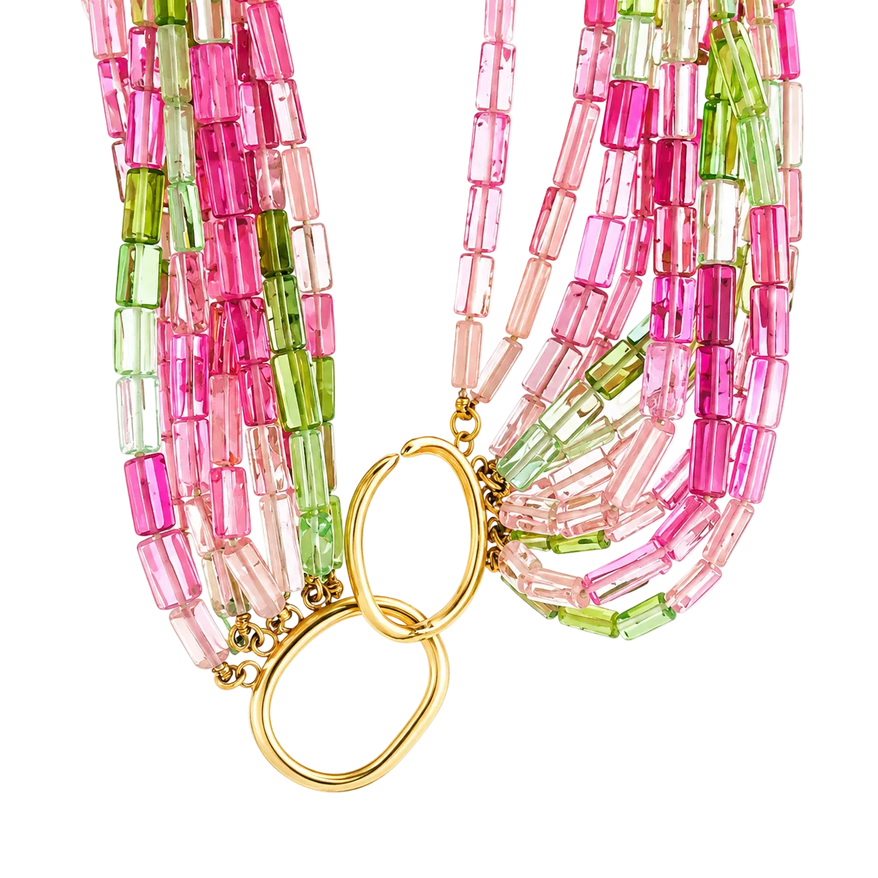 12 Strand Watermelon Tourmaline Beaded Necklace