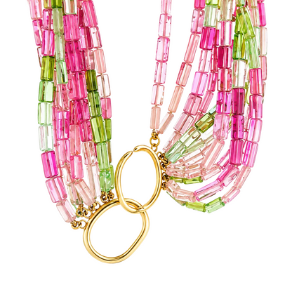 12 Strand Watermelon Tourmaline Beaded Necklace