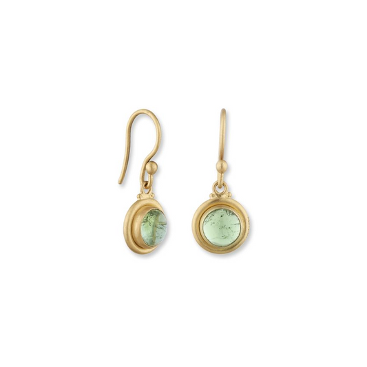 Cabochon Green Tourmaline Drop Earrings