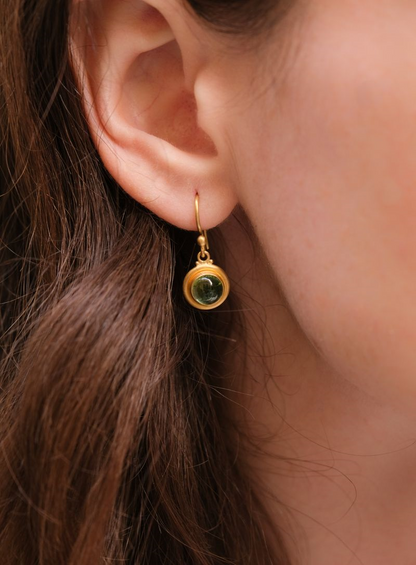 Cabochon Green Tourmaline Drop Earrings