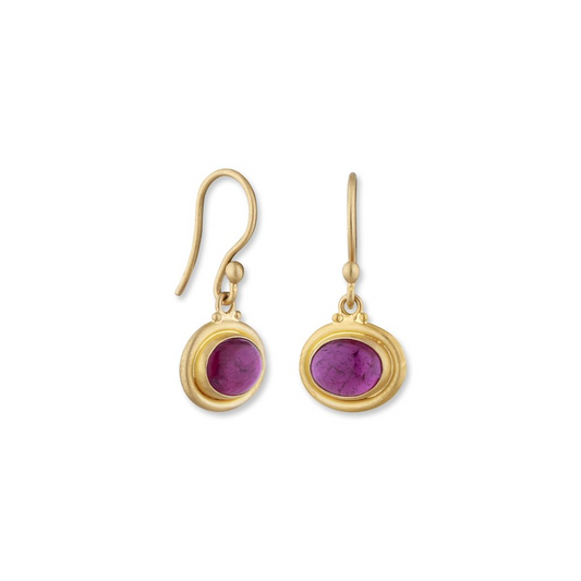 Oval Cabochon Pink Tourmaline Drop Earrings