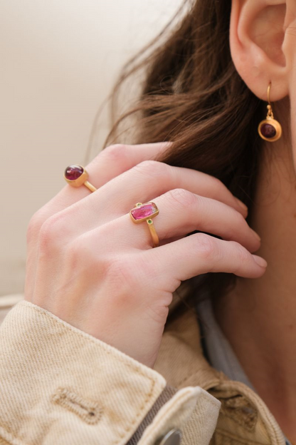Oval Cabochon Pink Tourmaline Drop Earrings