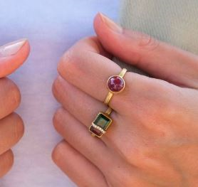 Round Cabochon Pink Tourmaline Ring