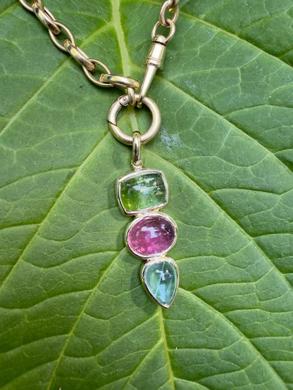 Green Tourmaline, Pink Tourmaline, and Aquamarine Pendant