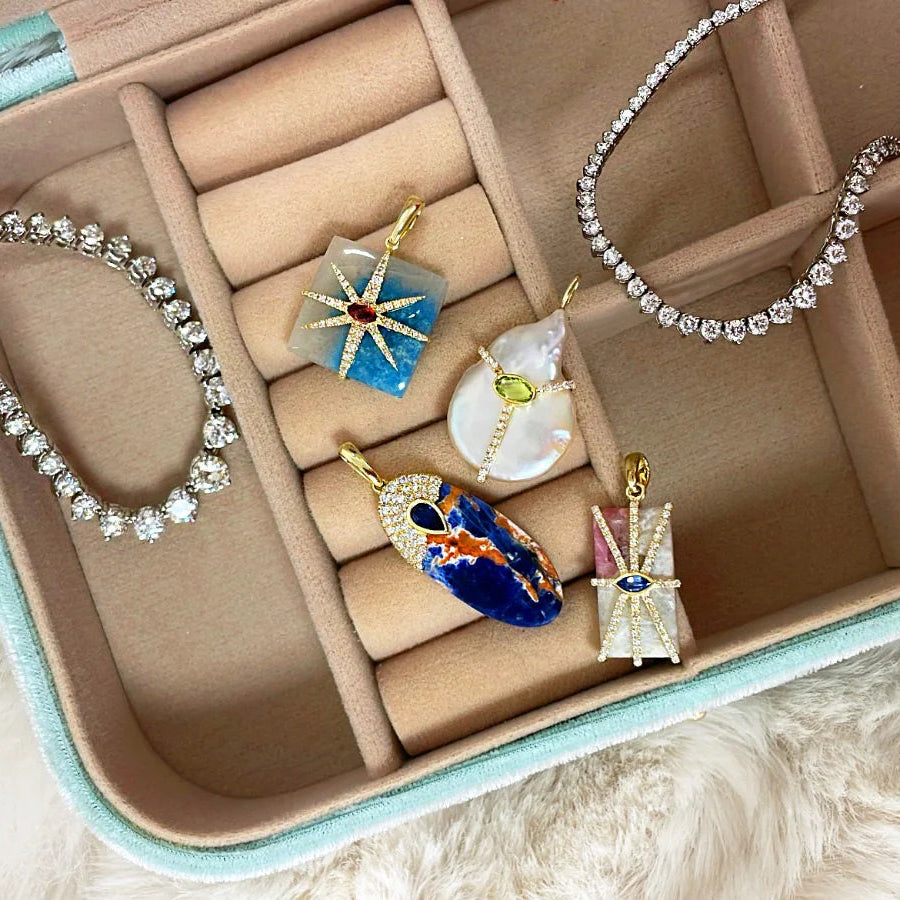 Paraiba, Garnet, & Diamond Pendant