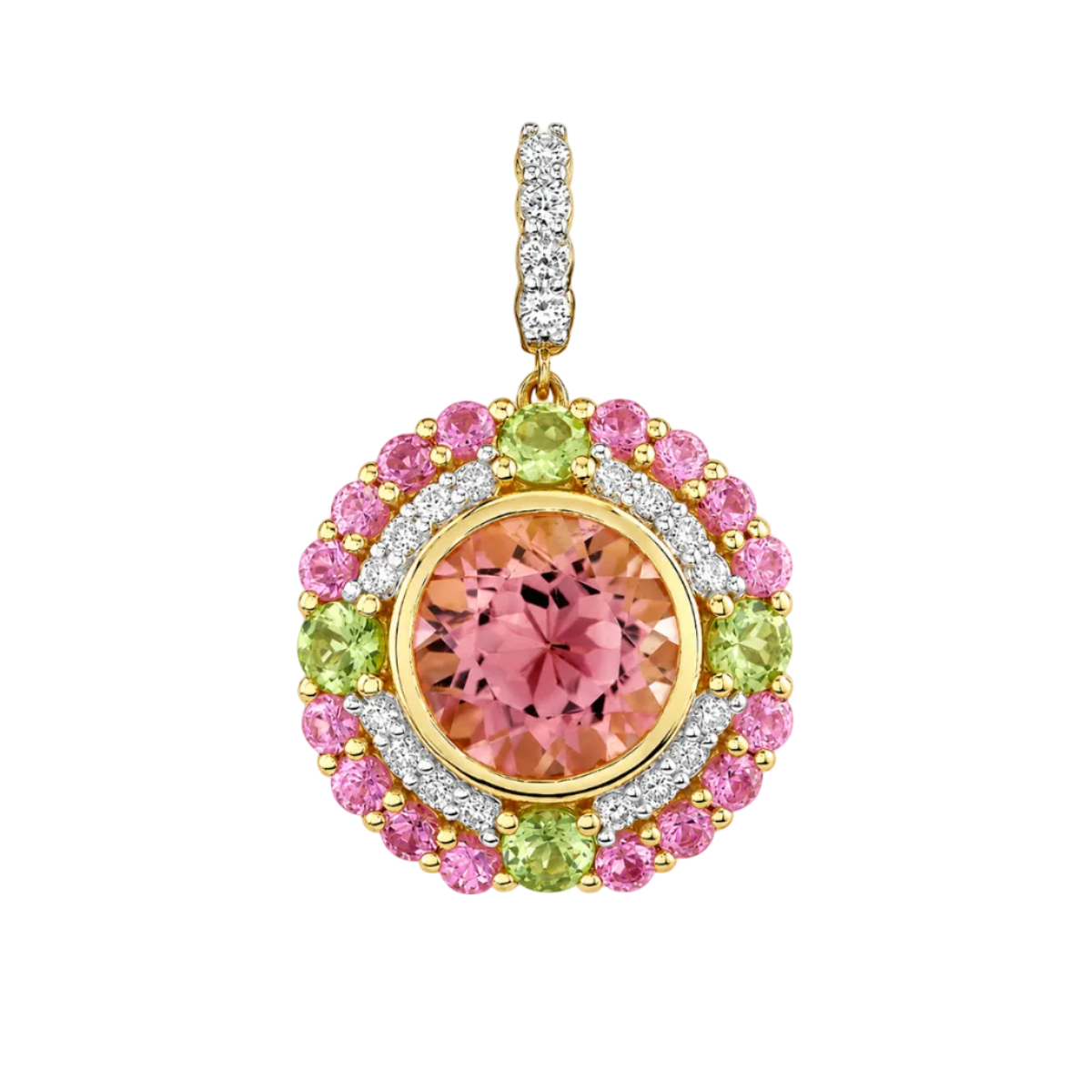 Pink Sapphire, Pink Tourmaline, & Green Garnet Pendant