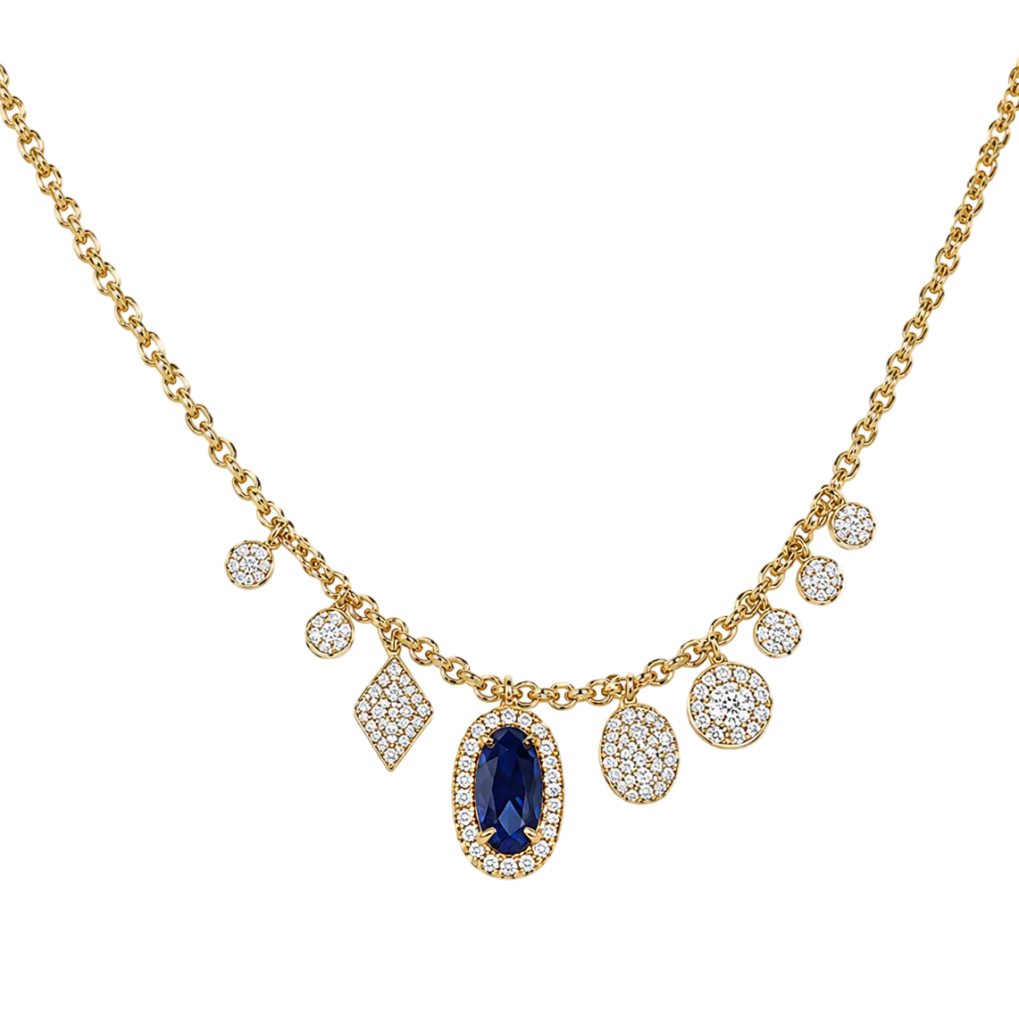 Oval Blue Sapphire & Diamond Necklace