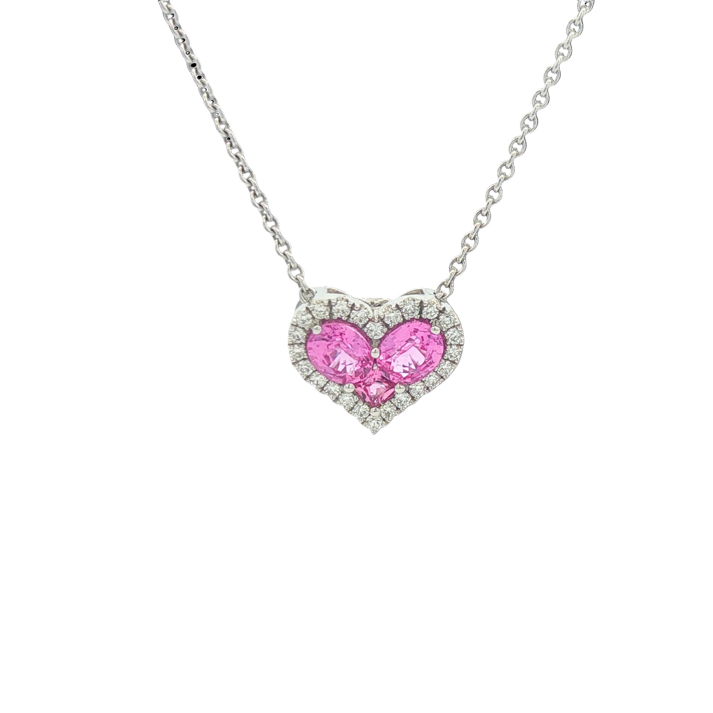 Pink Sapphire & Diamond Heart Necklace