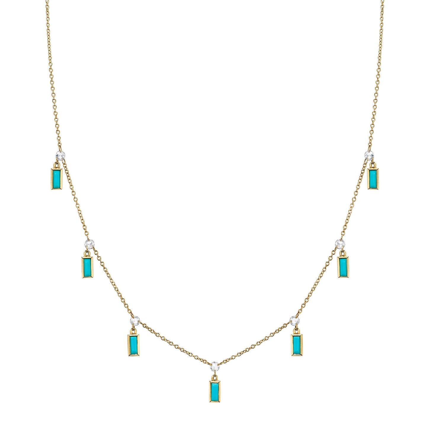 Turquoise and Rose Cut Diamond Necklace