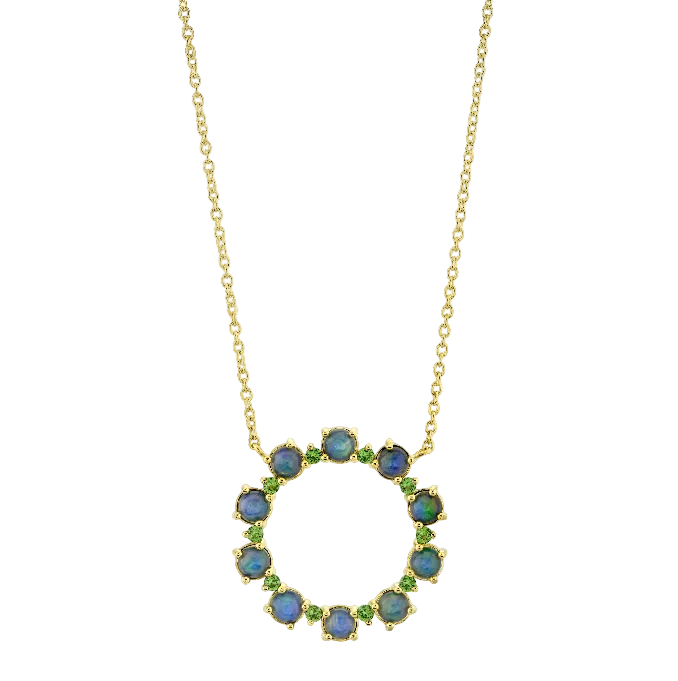 Ethiopian Opal & Tsavorite Circle Necklace
