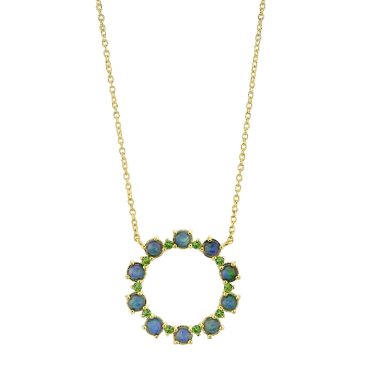 Ethiopian Opal & Tsavorite Circle Necklace