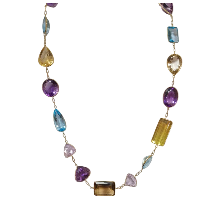 Blue Topaz, Citrine, Amethyst Necklace