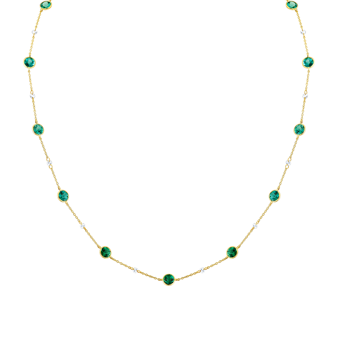 Round Blue-Green Tourmaline and Rose Cut Diamond Necklace