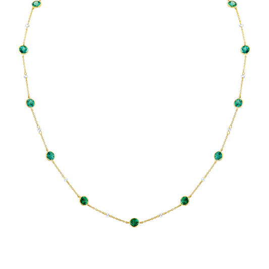 Round Blue-Green Tourmaline and Rose Cut Diamond Necklace