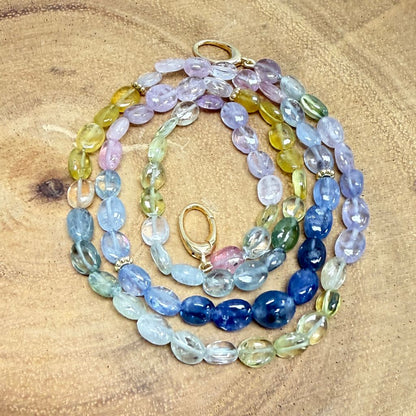 Oval Multi-Color Sapphire Beaded Necklace