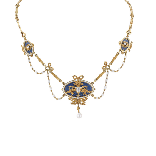 Art Nouveau Enamel, Pearl, & Diamond Necklace