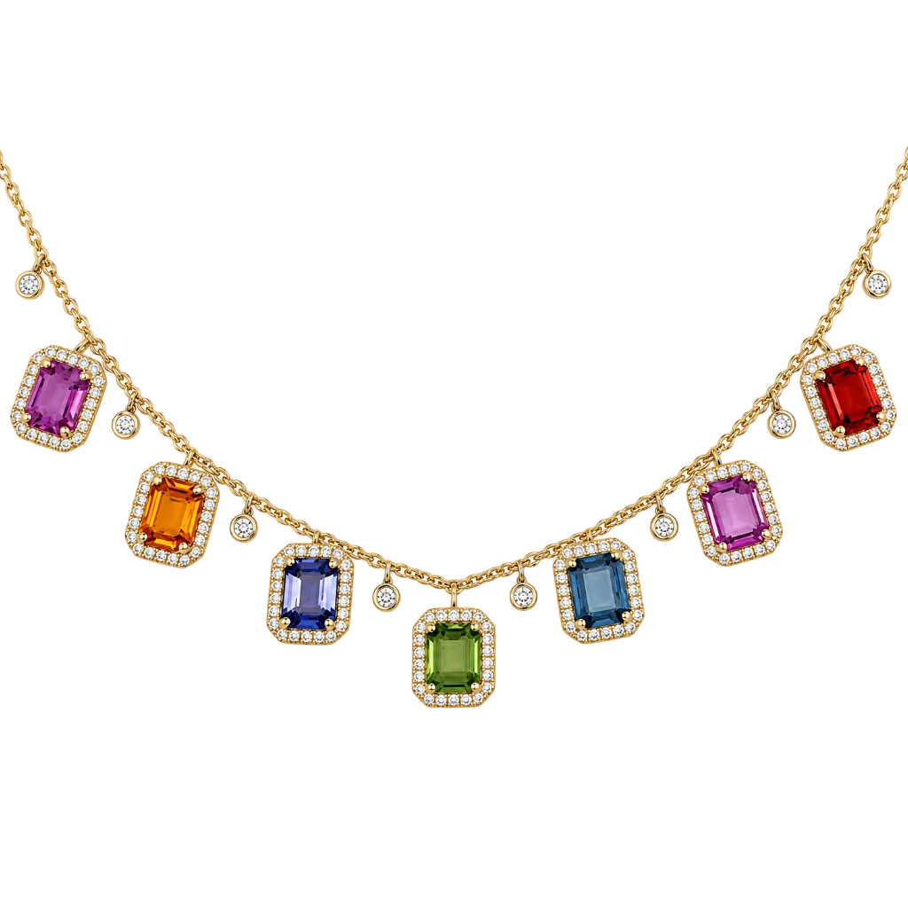 Multi Colored Sapphire & Diamond Necklace