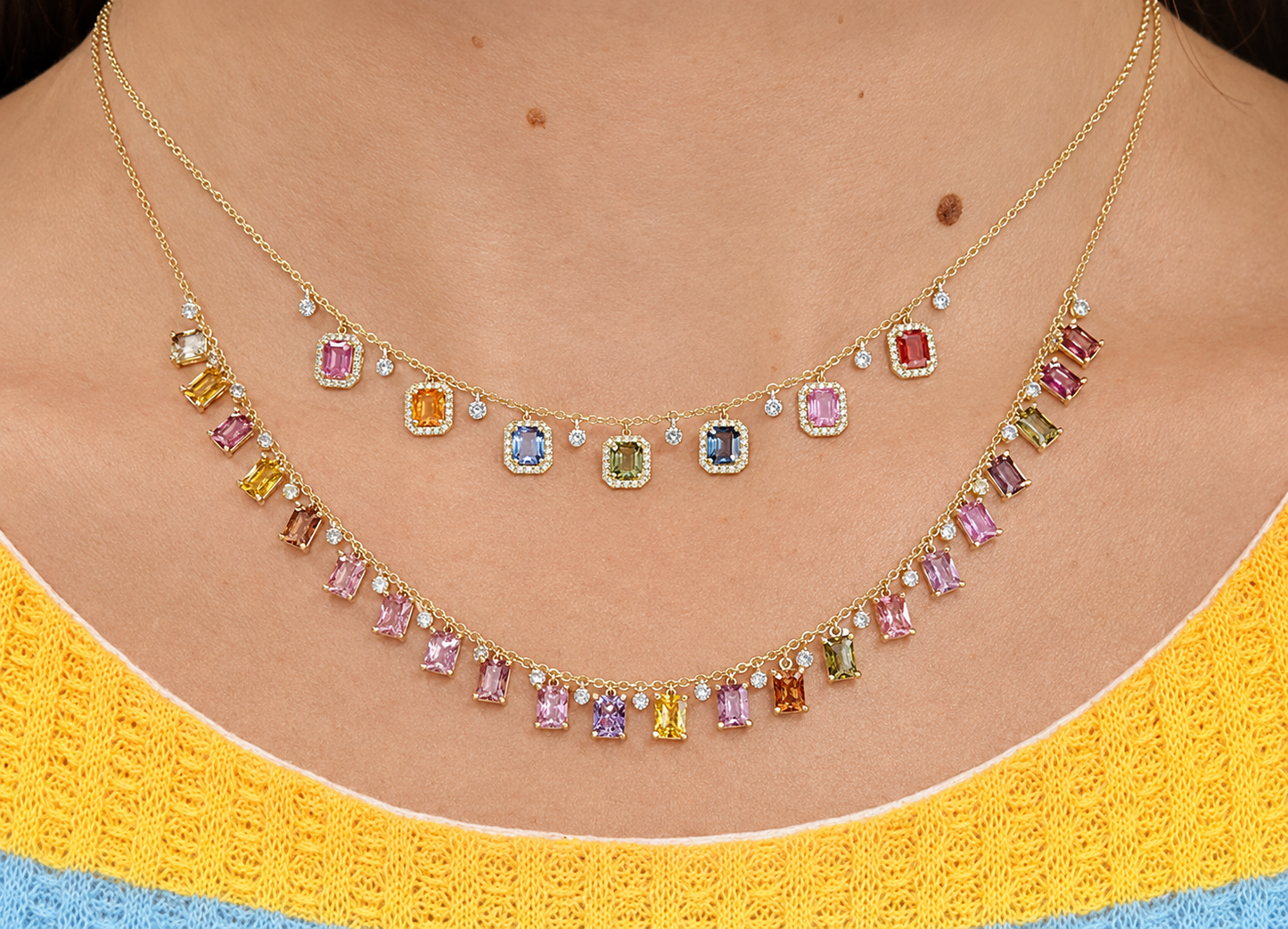 Multi Colored Sapphire & Diamond Necklace