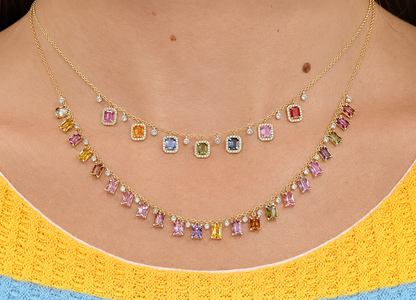 Multi Colored Sapphire & Diamond Necklace