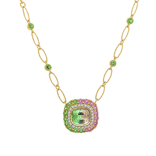 Watermelon Tourmaline, Pink Sapphire & Tsavorite Necklace