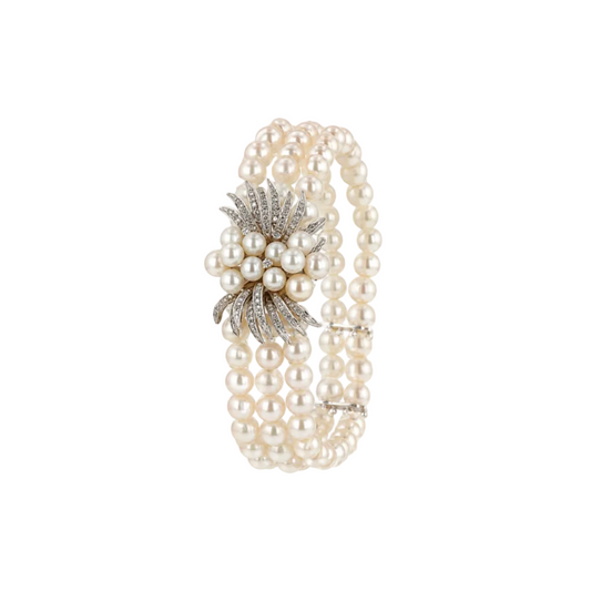 Three strand Pearl & Diamond Bracelet