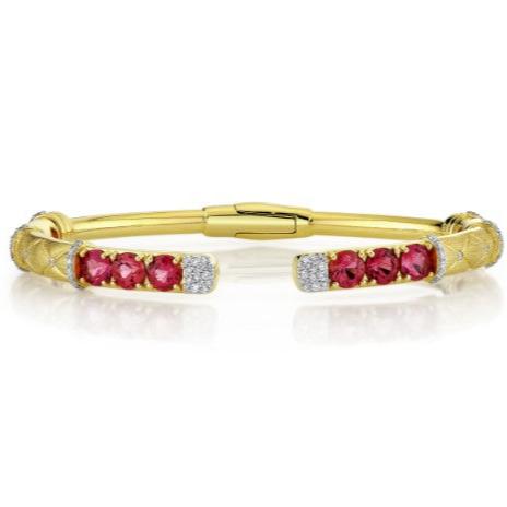 Pink Tourmaline & Diamond Hinged Bracelet