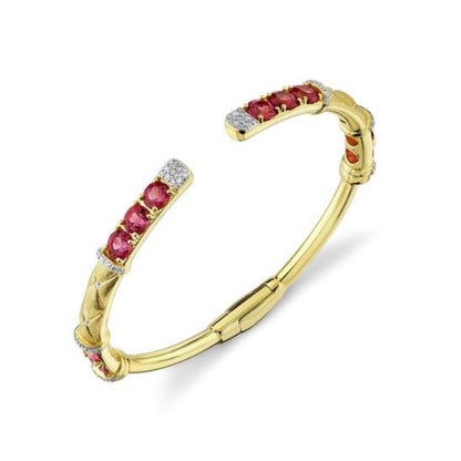 Pink Tourmaline & Diamond Hinged Bracelet