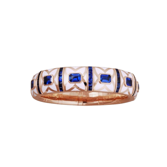 Emerald Cut Blue Sapphire and White Ceramic Bracelet