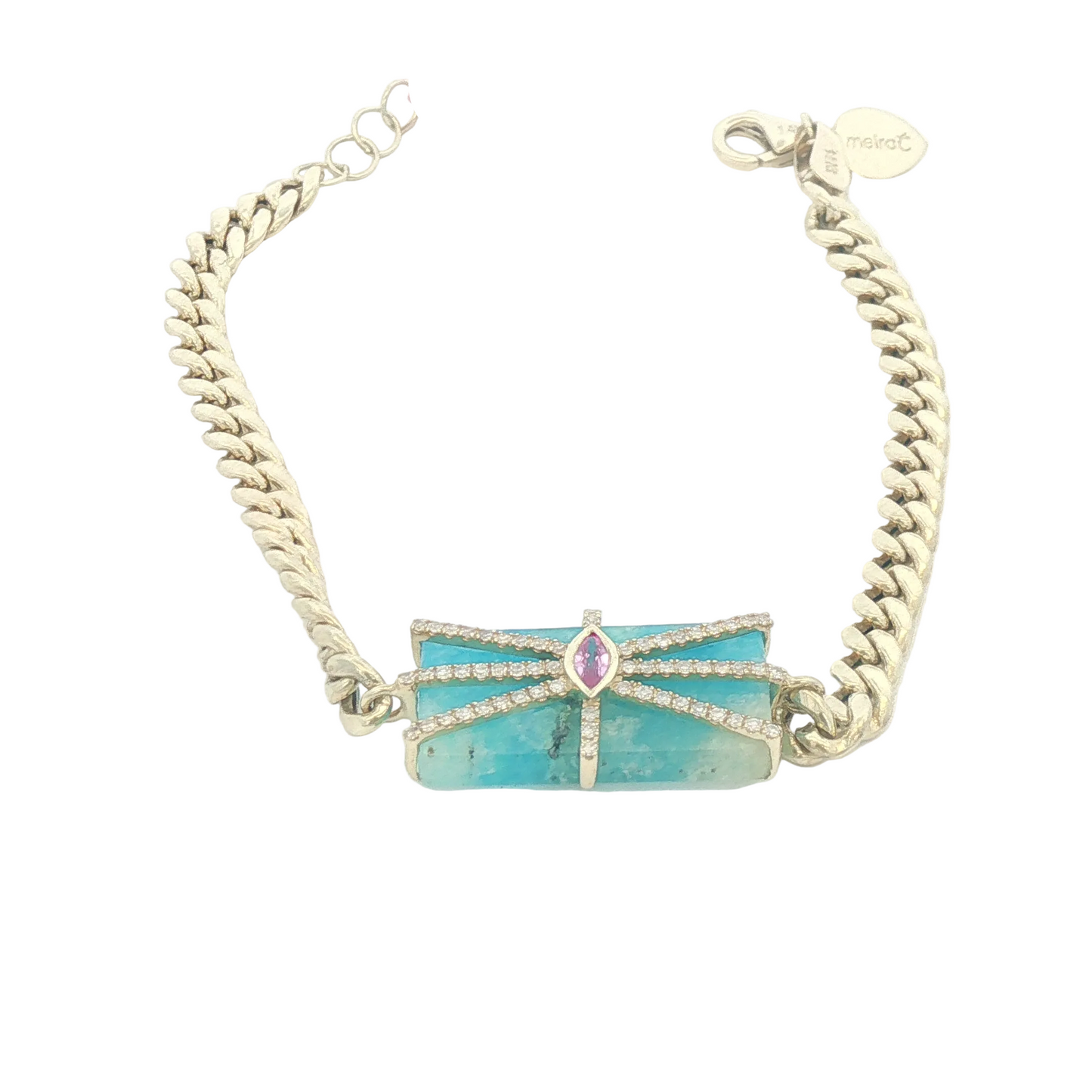 Azurite, Pink Sapphire, & Diamond Bracelet