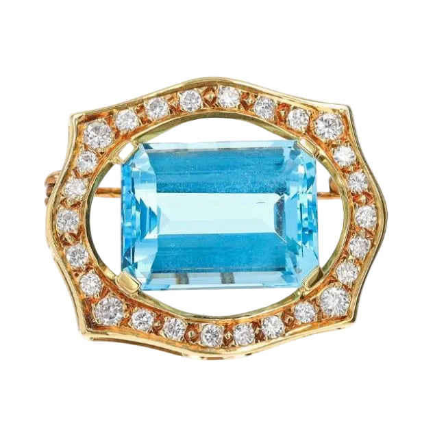 Blue Topaz & Diamond Brooch