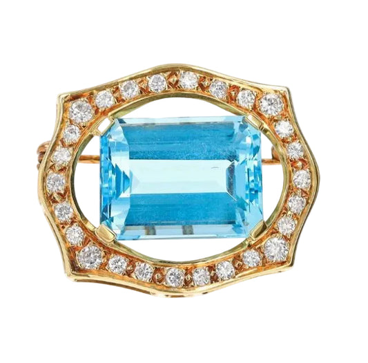 Blue Topaz & Diamond Brooch