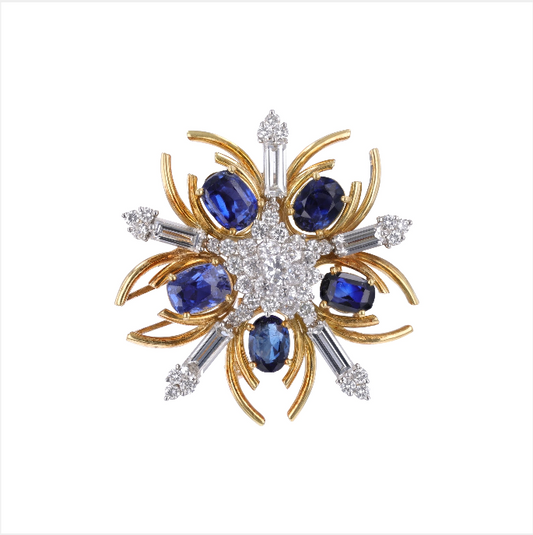 Oval Blue Sapphire & Diamond Brooch