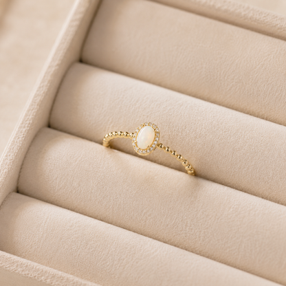 Oval Opal Ring with Beaded Band